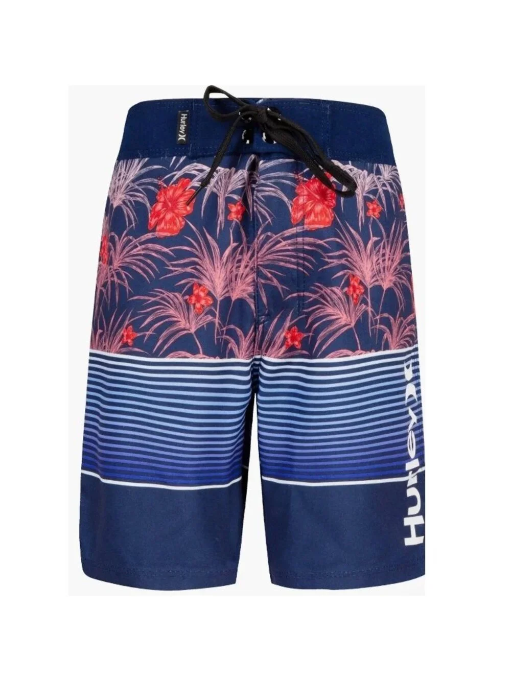 Hurley Boys Americana Floral Swim Boardshorts 18 Navy Waist 18/29 Drawstring